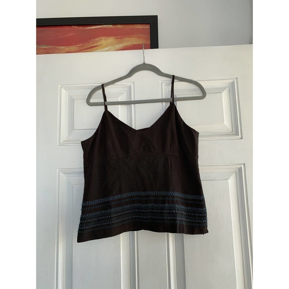 Vintage Ice Brown Spaghetti Strap Beaded Cami Brown Blue Tank Top Size‎ 14